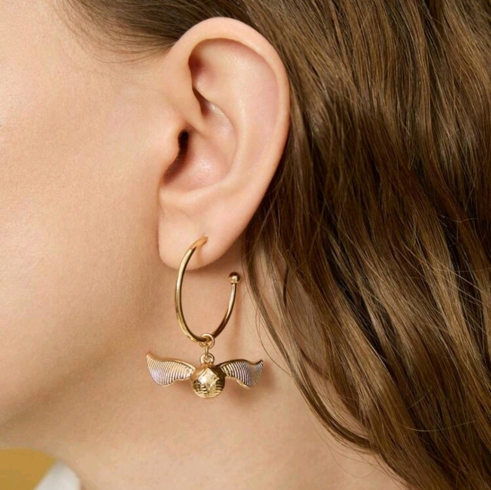 18K Gold Plated Harry Potter Quidditch Golden Snitch Elegant‎ Hoop Earrings